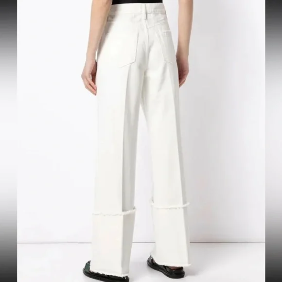 FRAMELE PIXIE SAILOR CUFF FLARED HIGH WAIST LEG JEANA VINTAGE WHITE SIZE 28